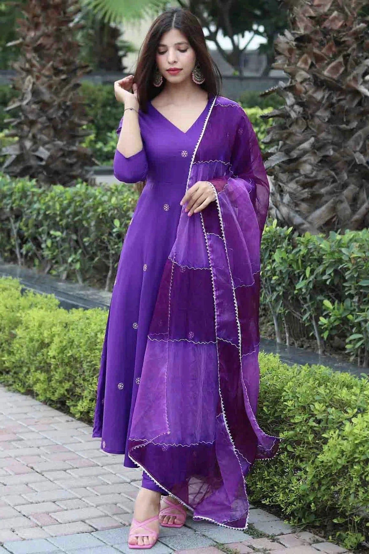 Purple Embroidery Viscose Anarkali Suit NCSS11110502