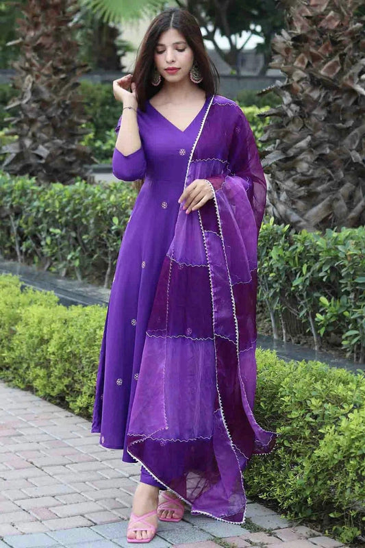 Purple Embroidery Viscose Anarkali Suit NCSS11110502