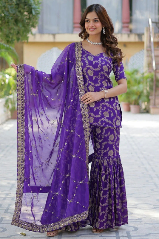 Purple Embroidery Viscose Georgette Stitched Suit NCSS11111283
