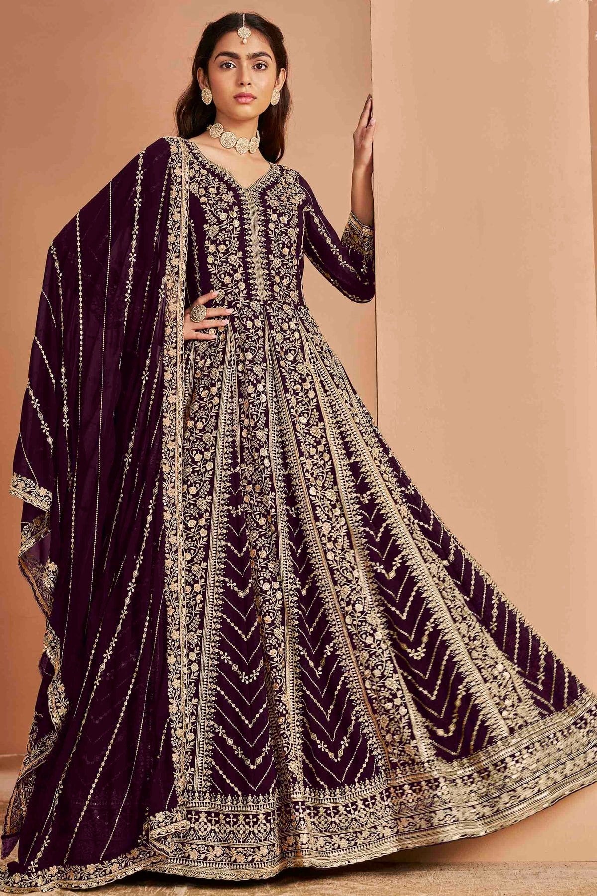 Purple Faux Georgette Anarkali Suit NCSM10510114