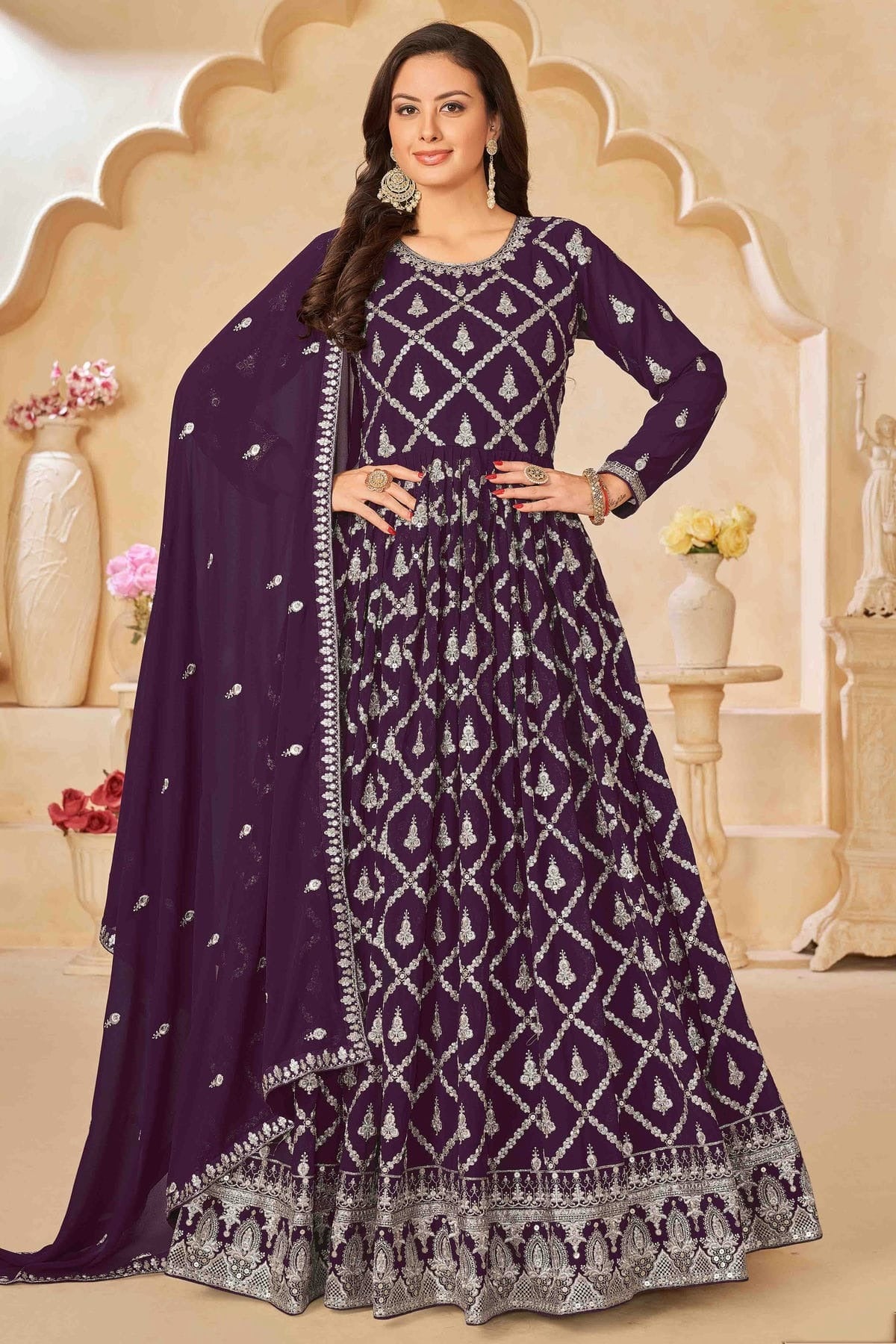 Purple Faux Georgette Anarkali Suit NCSM10510120