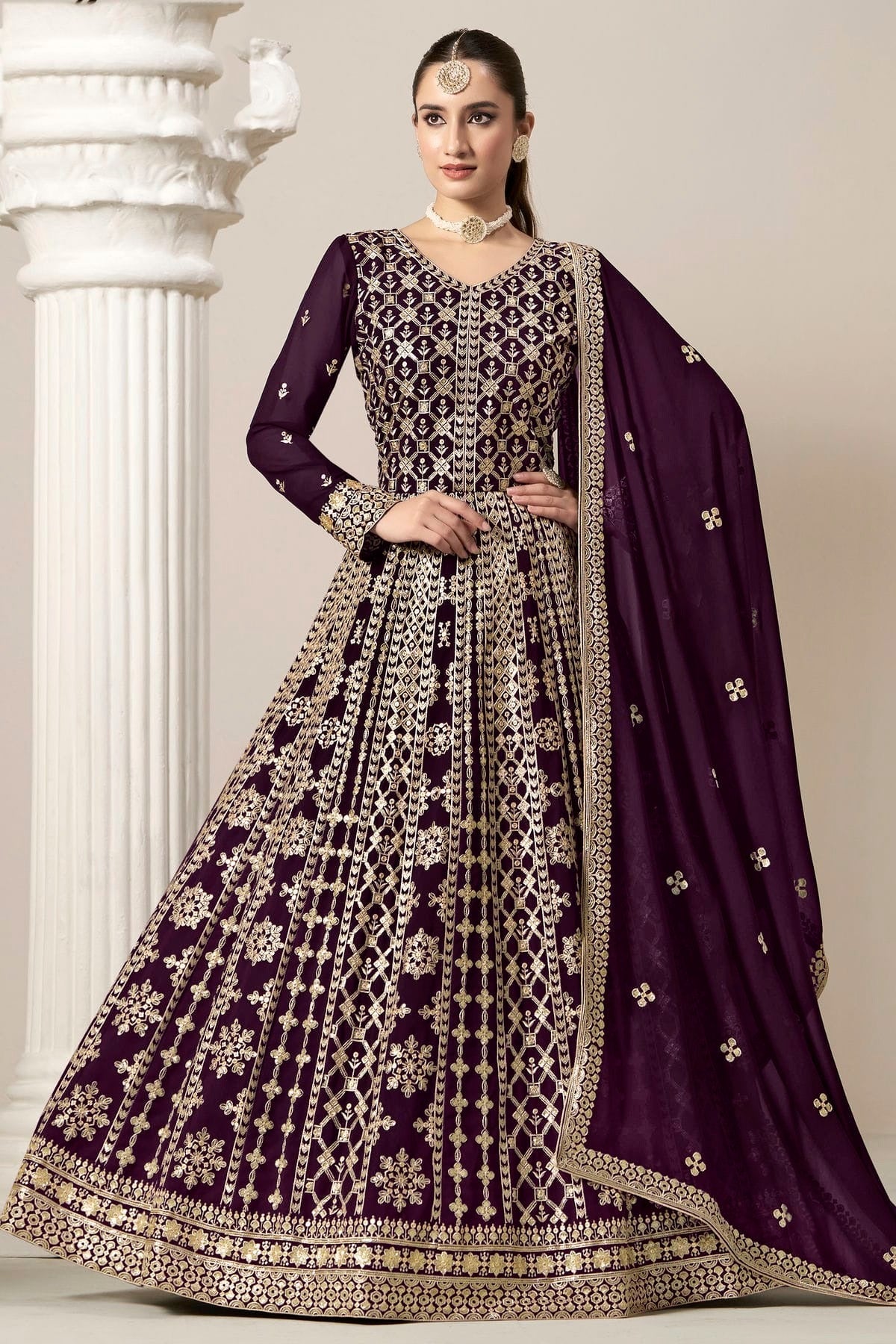 Purple Faux Georgette Semi Stitched Anarkali Suit NCSM10510174