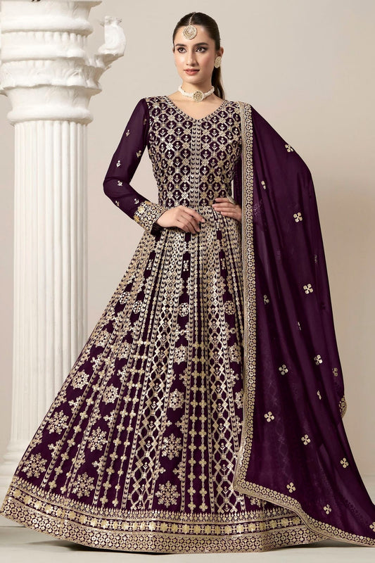 Purple Faux Georgette Semi Stitched Anarkali Suit NCSM10510174