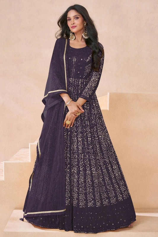 Purple Faux Georgette Semi Stitched Anarkali Suit NCSM11410437