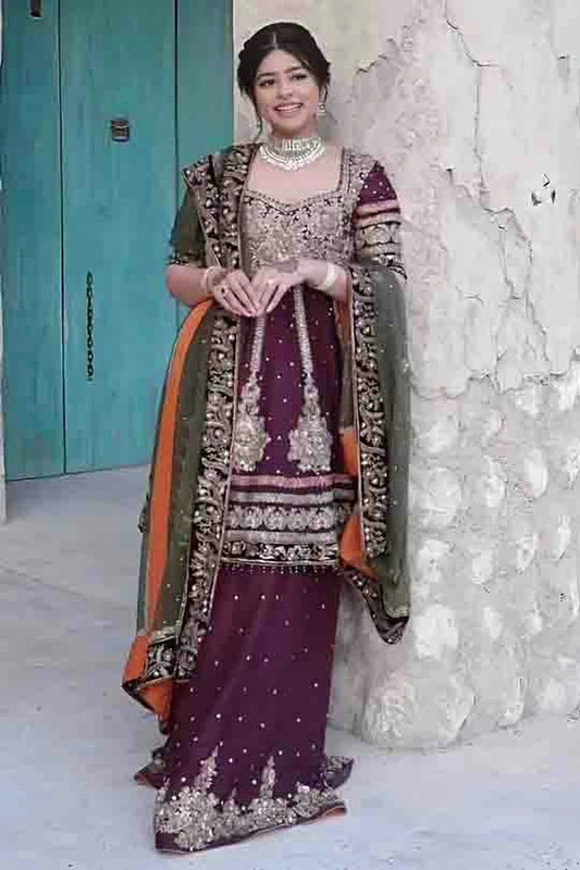 Purple Faux Georgette Stitched Palazzo Pant Suit NCSS11410203