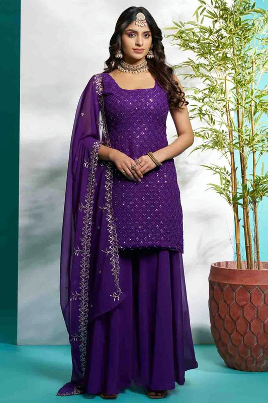 Purple Faux Georgette Stitched Suit NCSS11110919