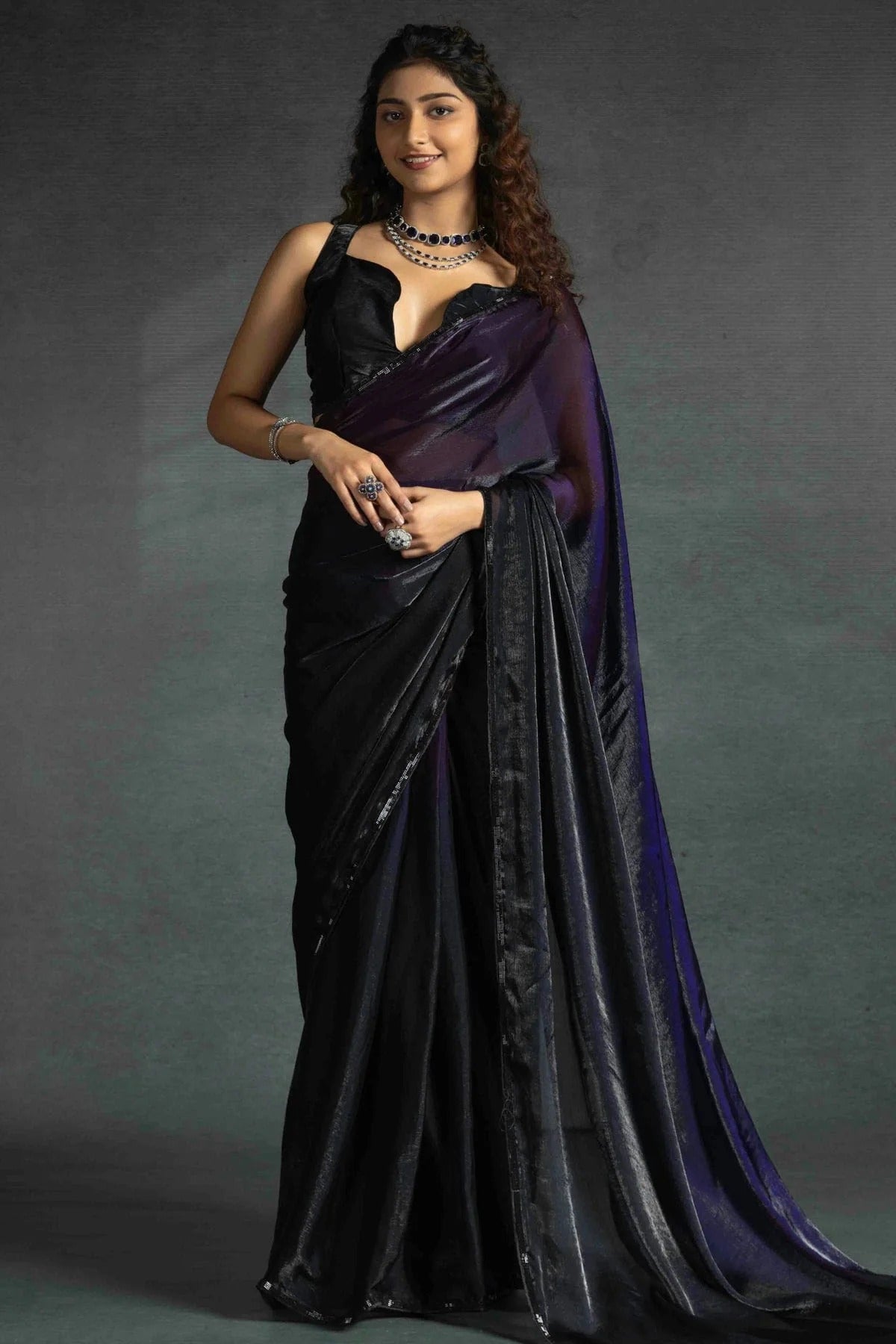 Purple Fendi Satin Silk Ready To Wear Saree NCSD11210128