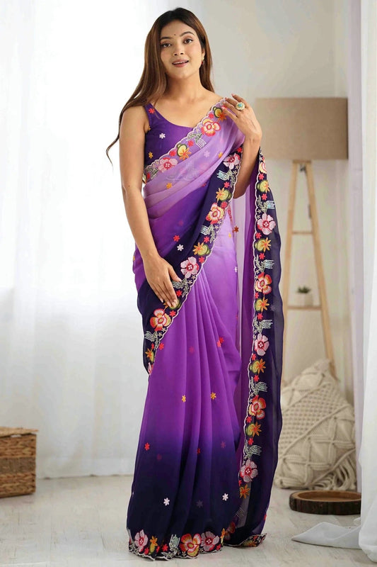 Purple Georgette Embroidery Designer Saree NCSD11110436