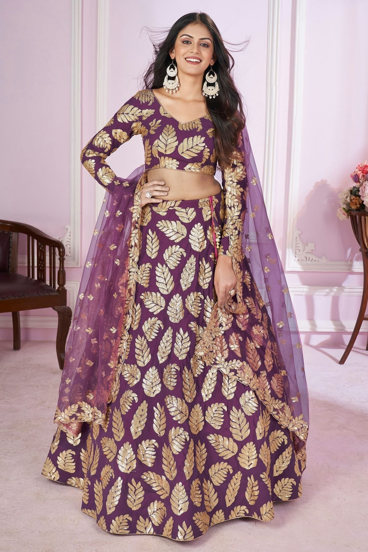 Purple Georgette Lehenga Choli NCLC10110118