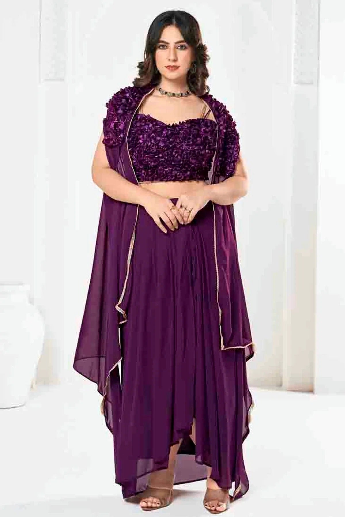 Purple Georgette Semi Stitched Lehenga Choli NCLC11710111