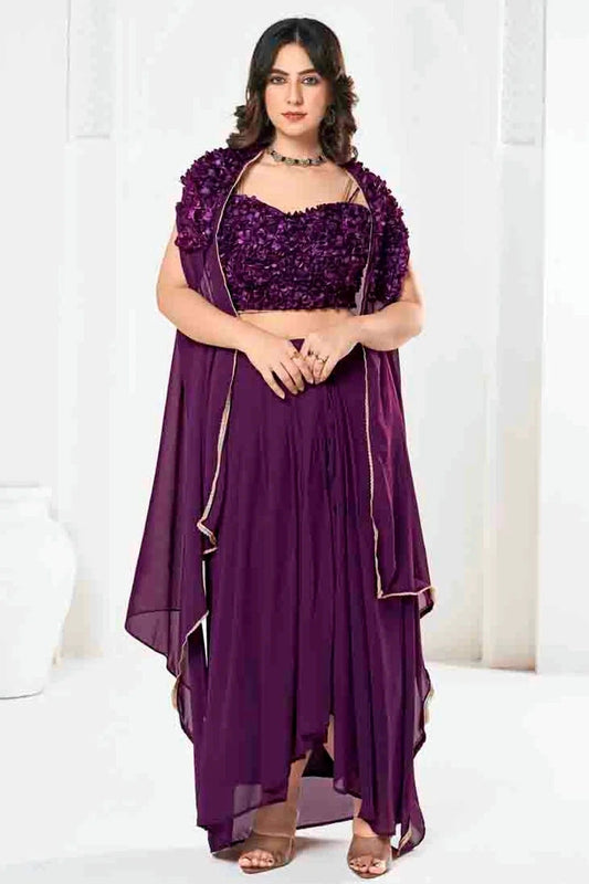Purple Georgette Semi Stitched Lehenga Choli NCLC11710111