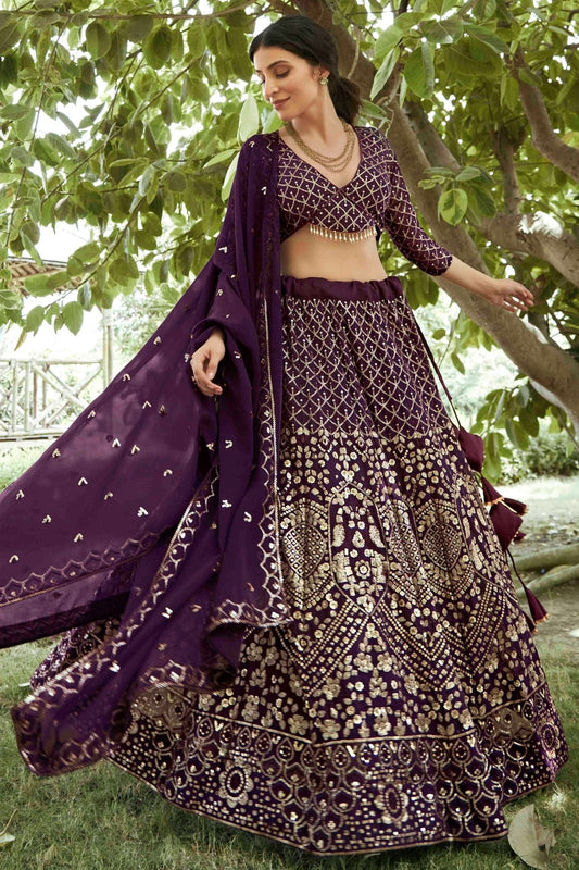 Purple Georgette Semi Stitched Lehenga Choli NCLC11710118