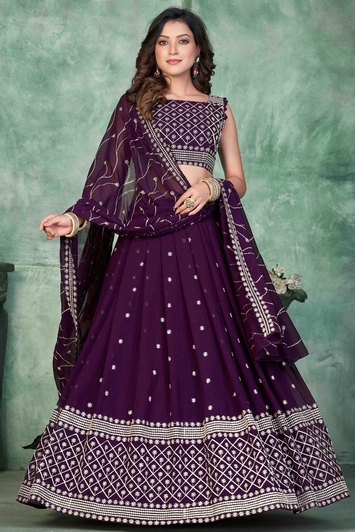 Purple Georgette Semi Stitched Lehenga Choli NCLC11710154