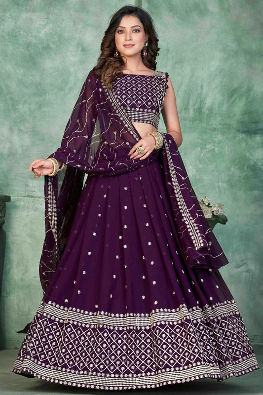 Purple Georgette Semi Stitched Lehenga Choli NCLC11710154