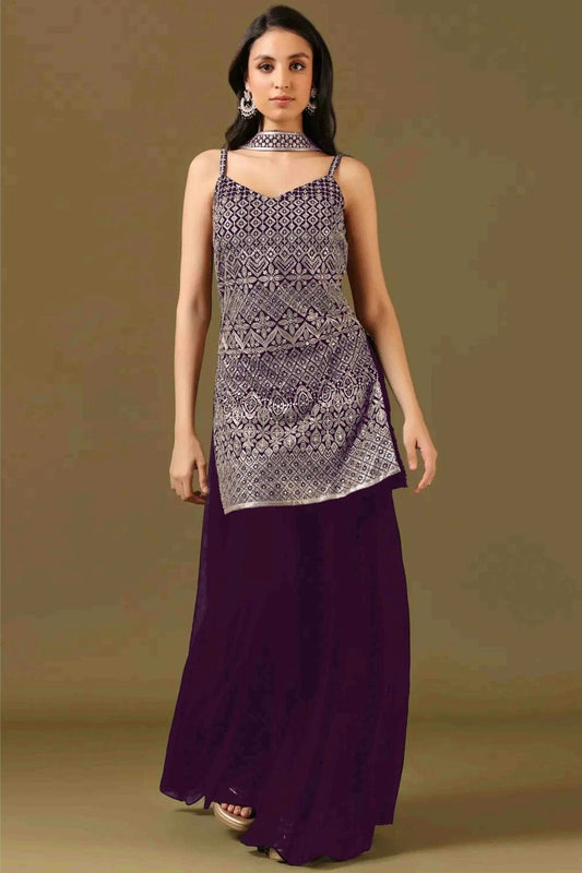 Purple Georgette Stitched Sharara Suit NCSS11410167