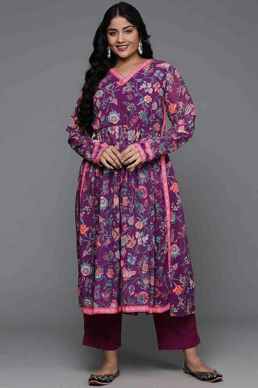 Purple Georgette Stitched Top and Bottom  NCSS11110203