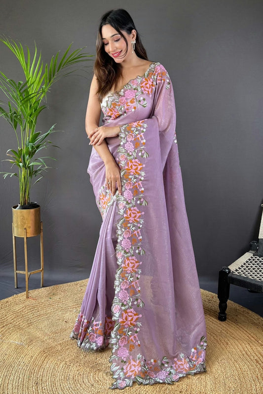Purple Glossy Silk Designer Saree NCSD11111672