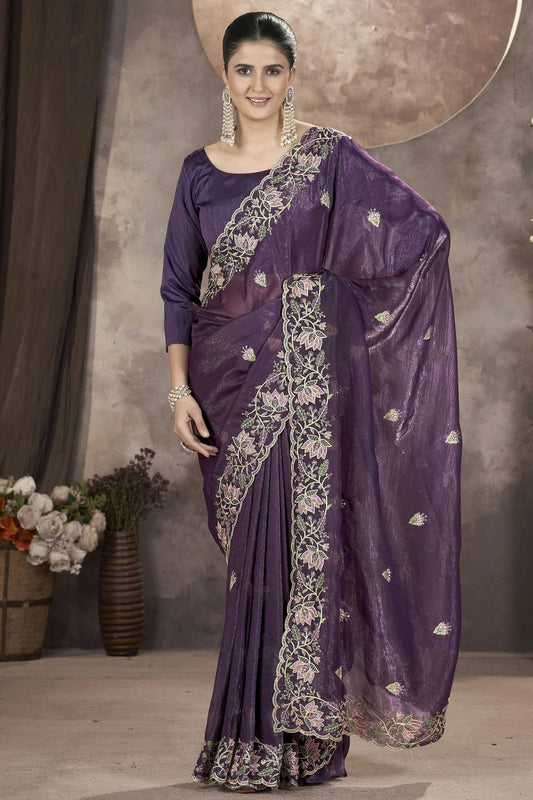Purple Gold Crunchy Designer Saree NCSD11111215