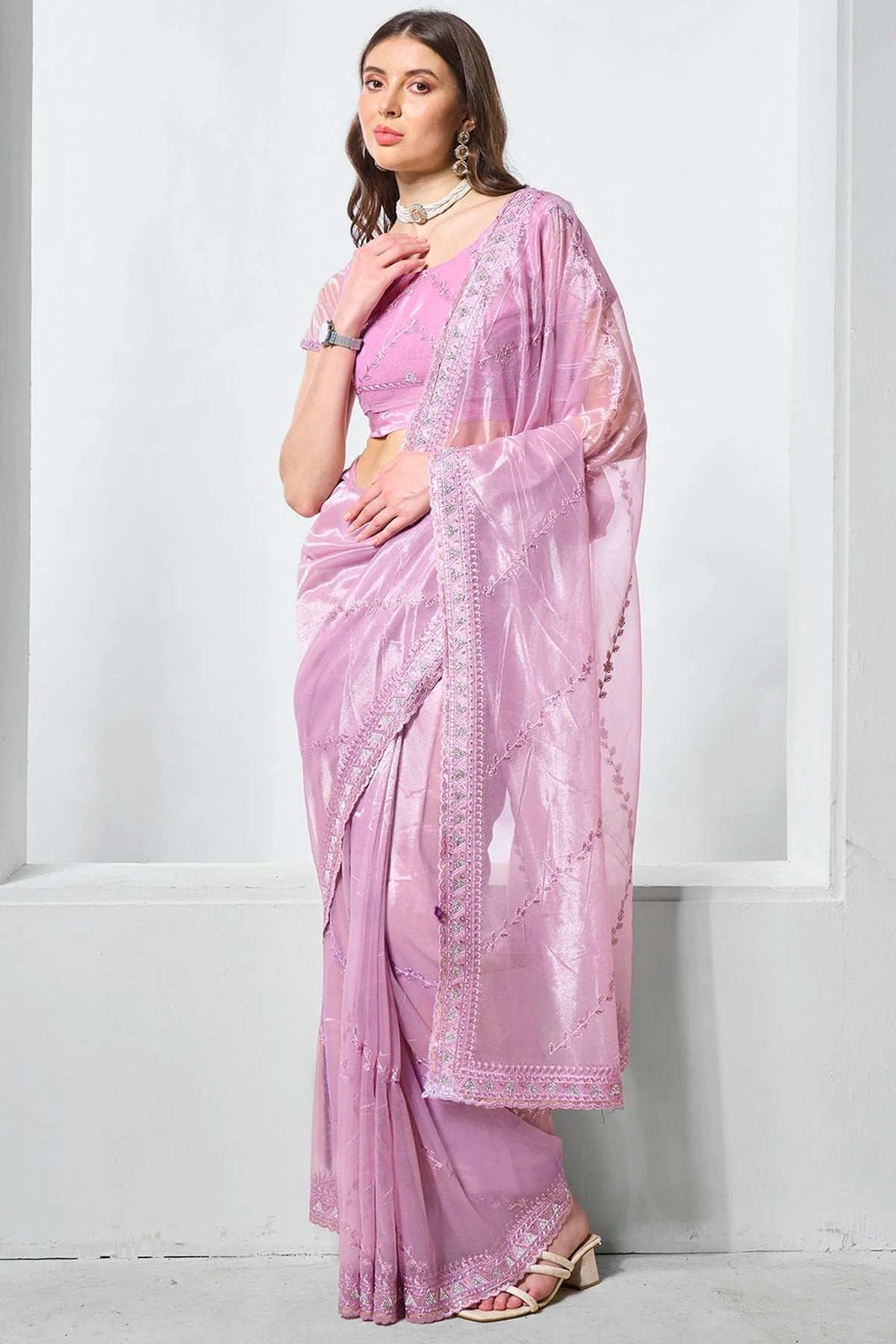 Purple Gold Tissue Net Designer Saree NCSD11111784
