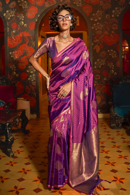 Purple Handloom Weaving Silk Woven Saree NCSD12910160