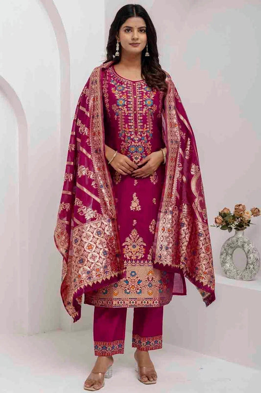 Purple Jacquard Silk Woven and Hand Pant Style Suit NCSS11110324
