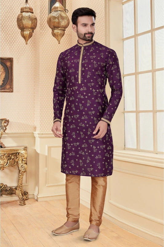 Purple Kurta Pajama In Silk NCKP10410660