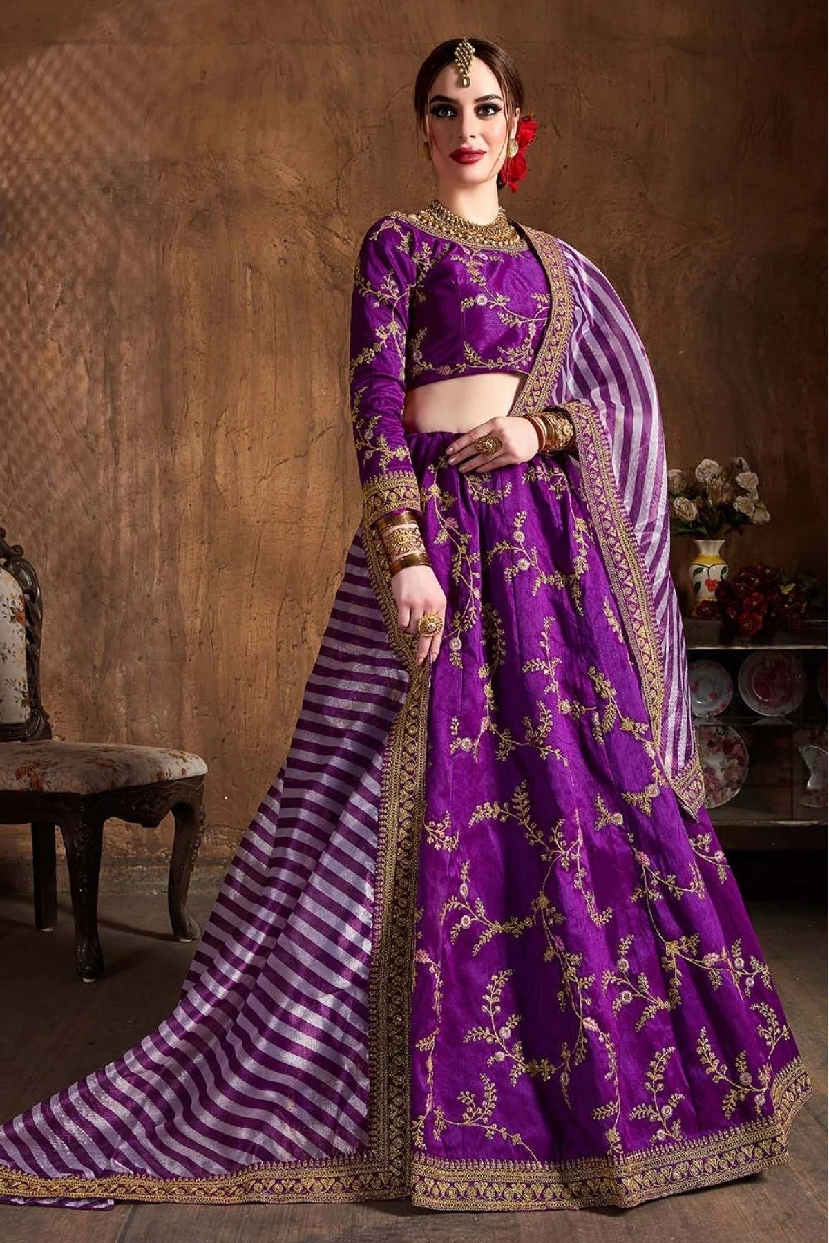 Purple Mulberry Silk Lehenga Choli NCLC10110309