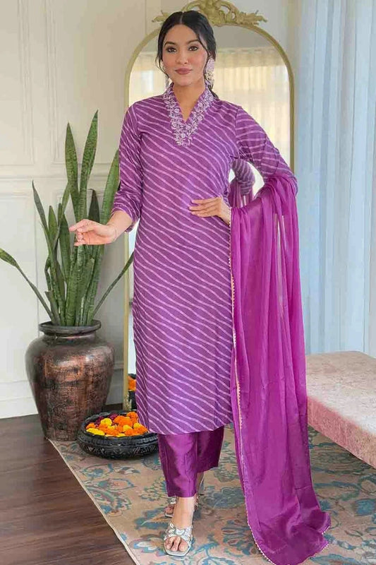 Purple Muslin Stitched Suit NCSS11110689