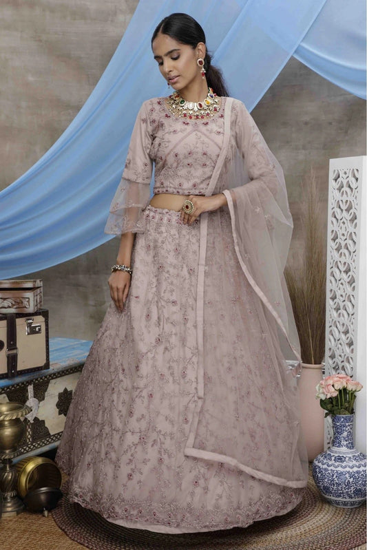 Purple Net Embroidery Lehenga Choli NCLC11510132