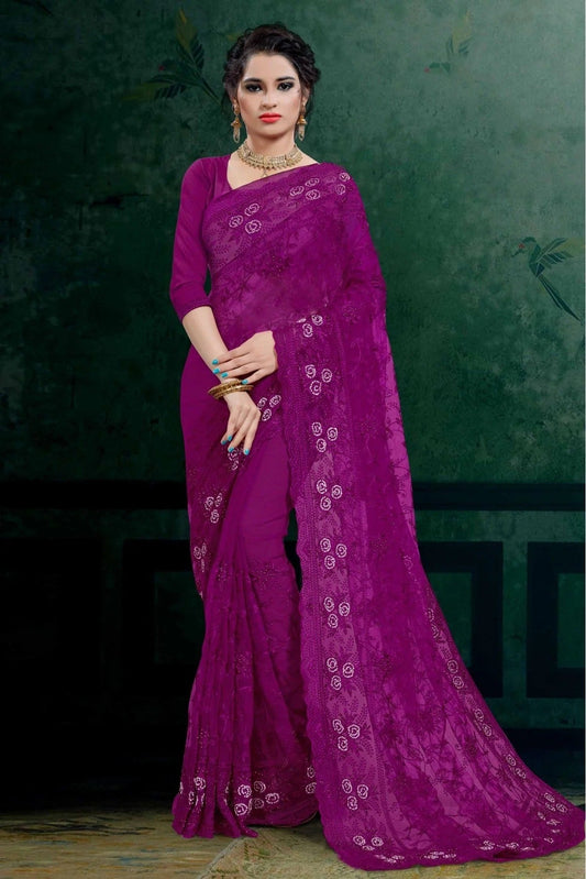 Purple Net Embroidery Saree NCSD10910530
