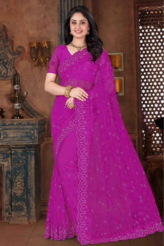 Purple Net Embroidery Saree NCSD10910534