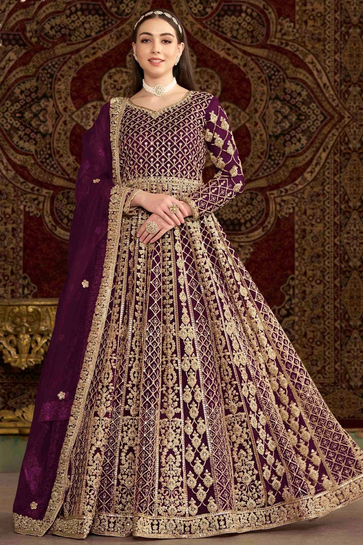 Purple Net Semi Stitched Anarkali Suit NCSM10510136