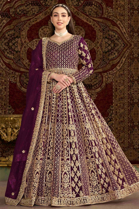 Purple Net Semi Stitched Anarkali Suit NCSM10510136