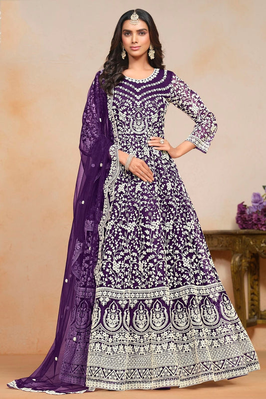 Purple Net Semi Stitched Anarkali Suit NCSM10510189