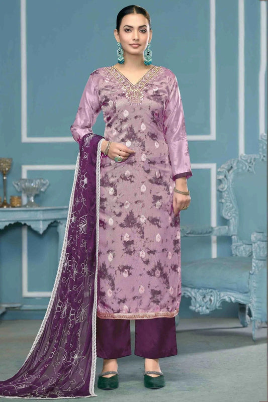 Purple Organza Banarasi Pant Style Suit NCSM11110732