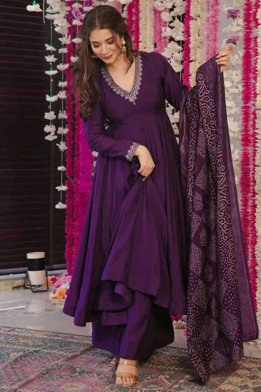 Purple PV Chanderi Embroidery Palazzo Pant Suit NCSS11110364