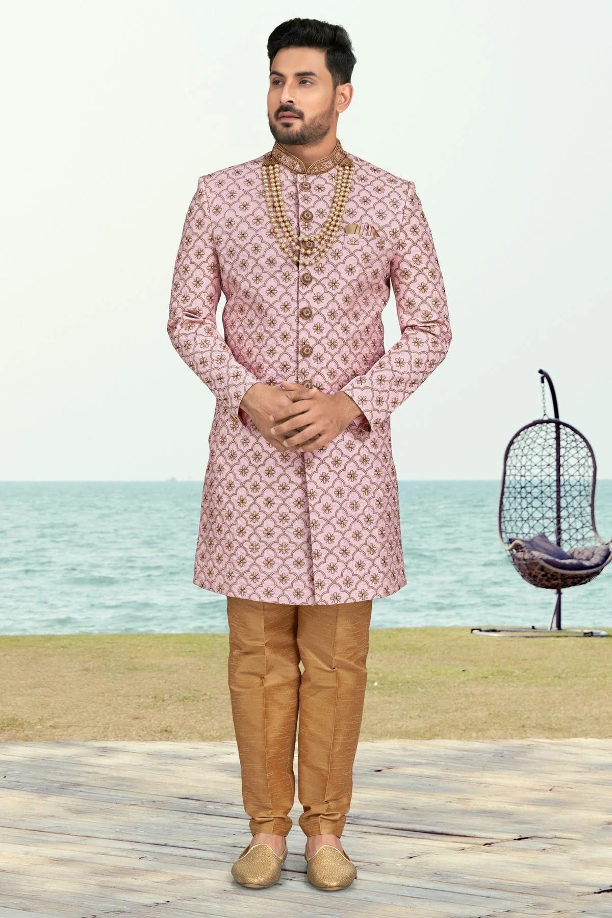 Purple Pink Kora Shine Silk Sherwani NCSH10410280
