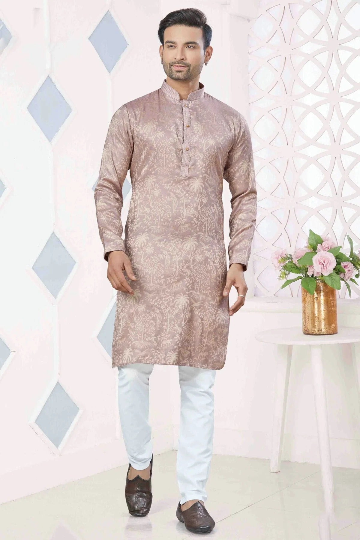 Purple Pintex and Woven Jacquard Silk Kurta Pajama NCKP11110573