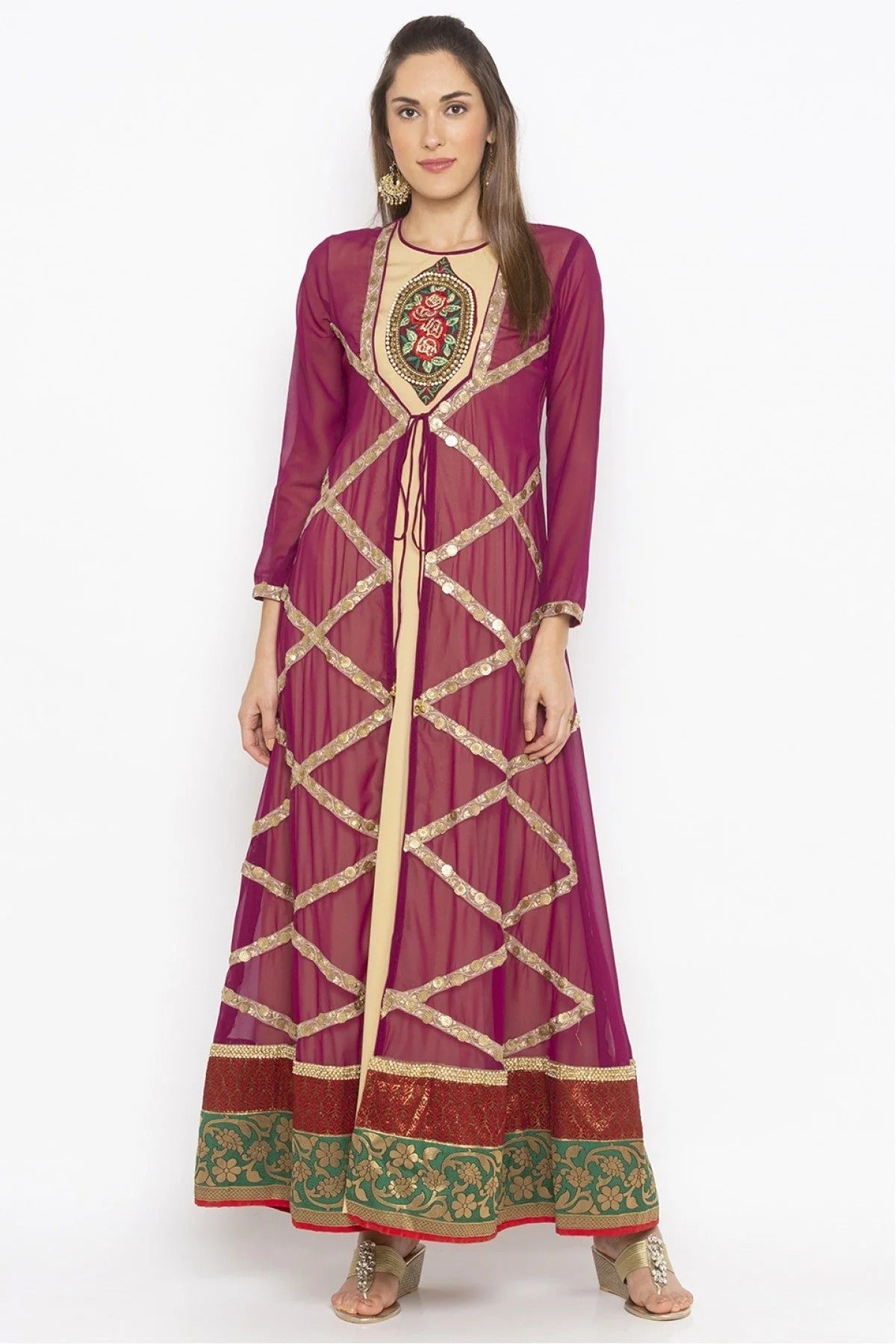 Purple Plus Size Georgette Embroidery Kurta Set NCKR10710300