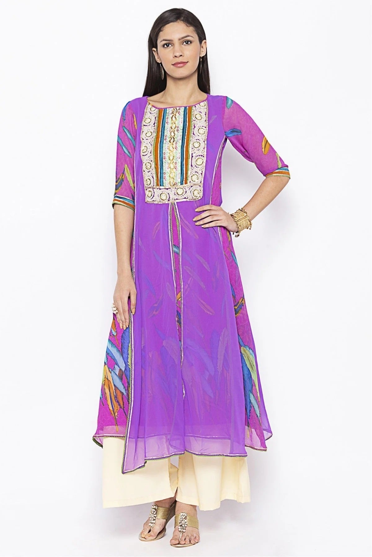 Purple Plus Size Georgette Embroidery Kurta Set NCKR10710353