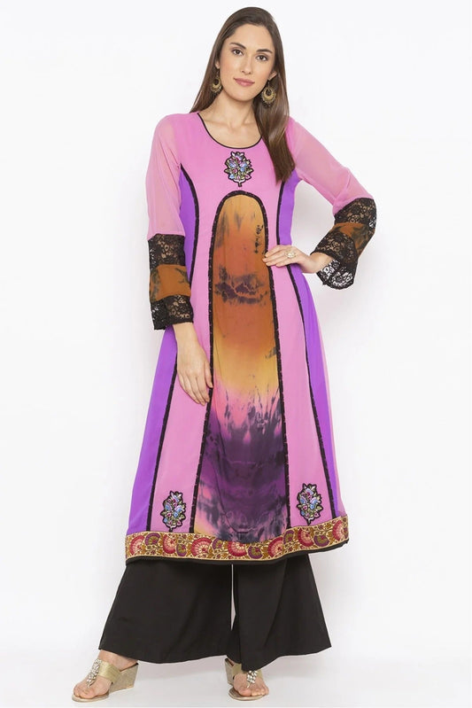 Purple Plus Size Georgette Embroidery Kurta Set NCKR10710397