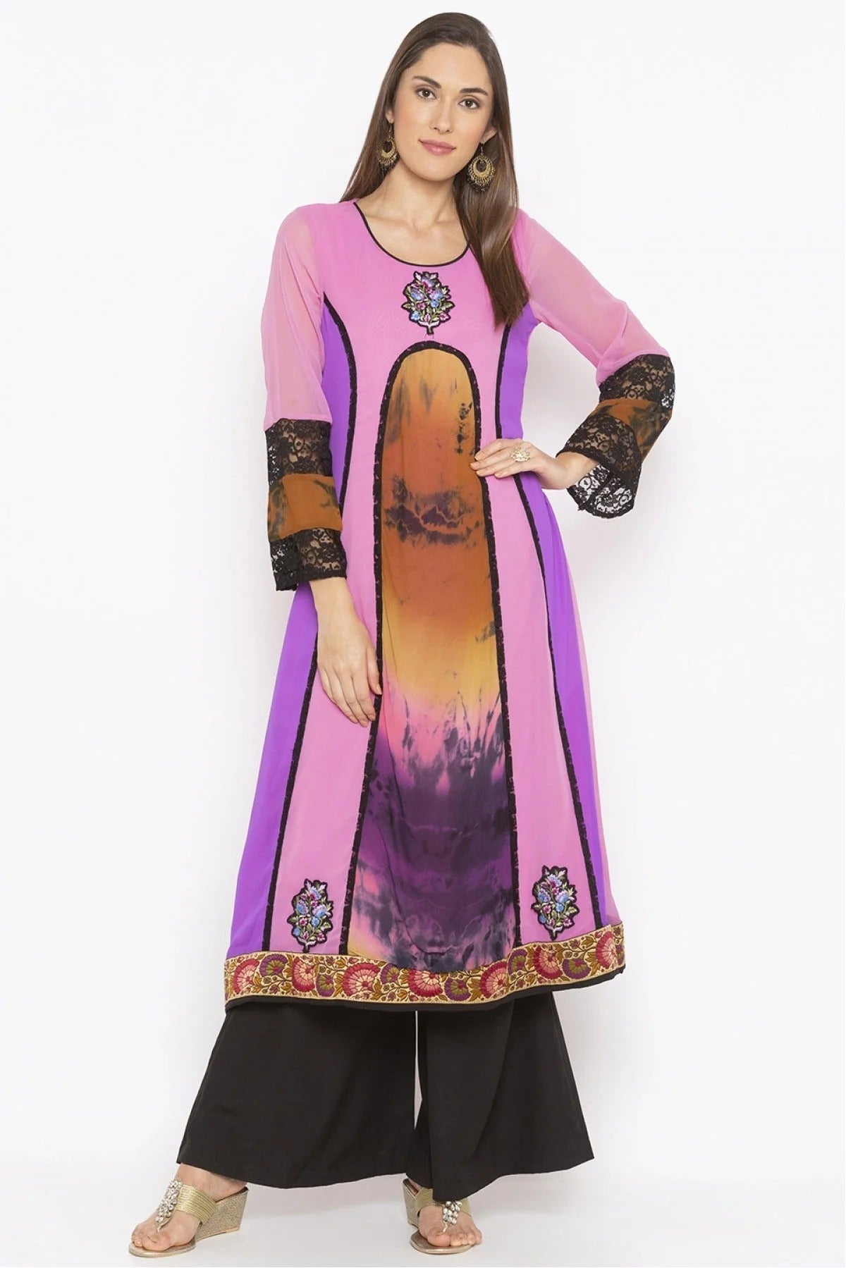 Purple Plus Size Georgette Embroidery Kurti NCKR10710369