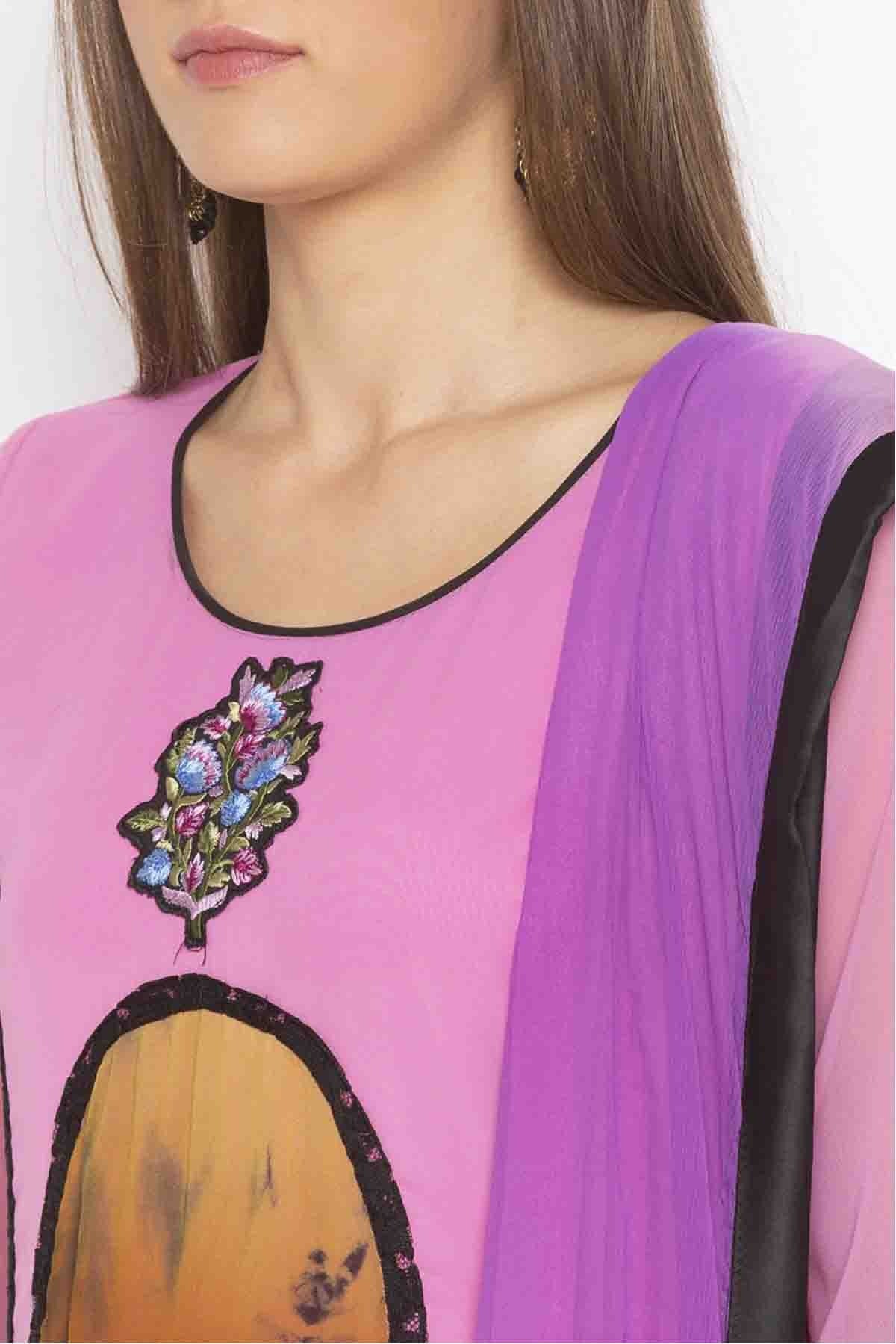 Purple Plus Size Georgette Embroidery Palazzo Pant Suit NCSS10710615