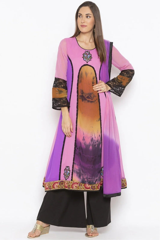 Purple Plus Size Georgette Embroidery Palazzo Pant Suit NCSS10710615