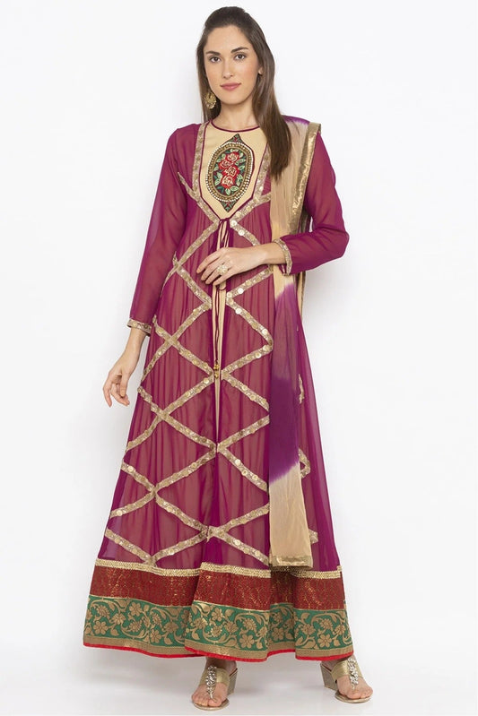 Purple Plus Size Stitched Georgette Embroidery Pant Style Suit NCSS10710593