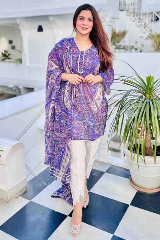 Purple Printed Viscose Pant Style Suit NCSS11110505