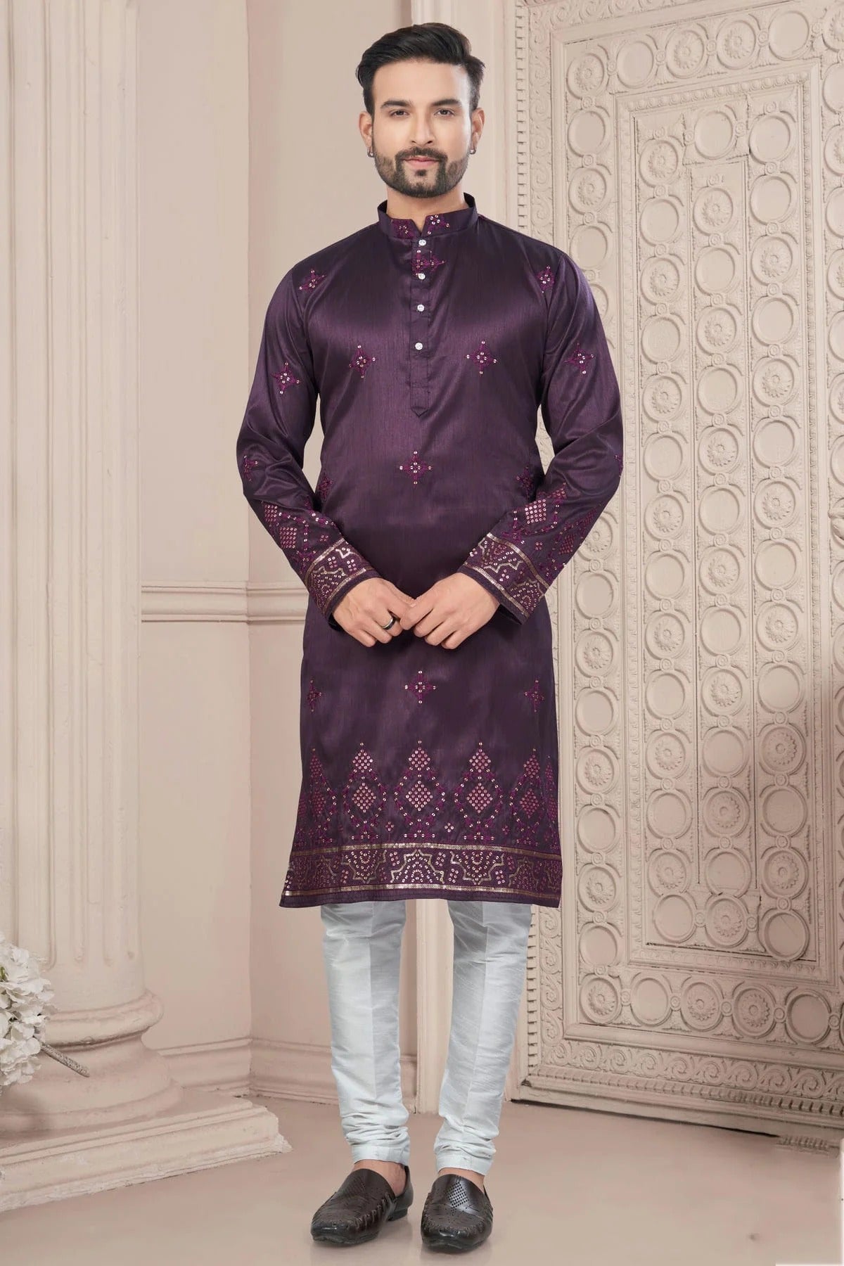 Purple Pure Silk Kurta Pajama NCKP10410107