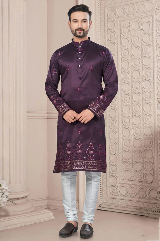 Purple Pure Silk Kurta Pajama NCKP10410107