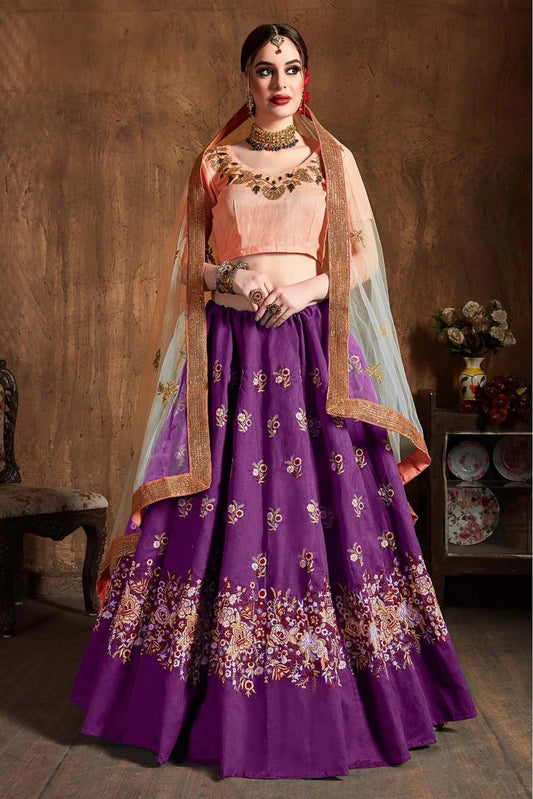 Purple Raw Silk Lehenga Choli NCLC10110299