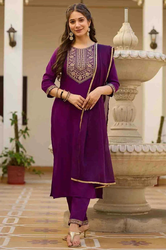 Purple Rayon Stitched Pant Style Suit NCSS11110219
